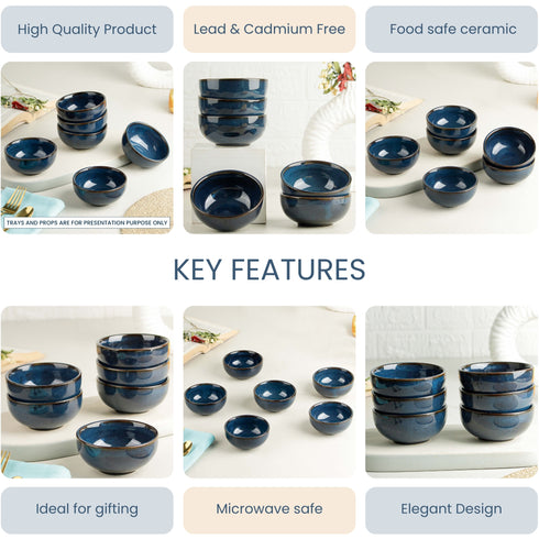Galaxy Blue Ceramic Vegetable Bowl Set of 6, 150 ML
